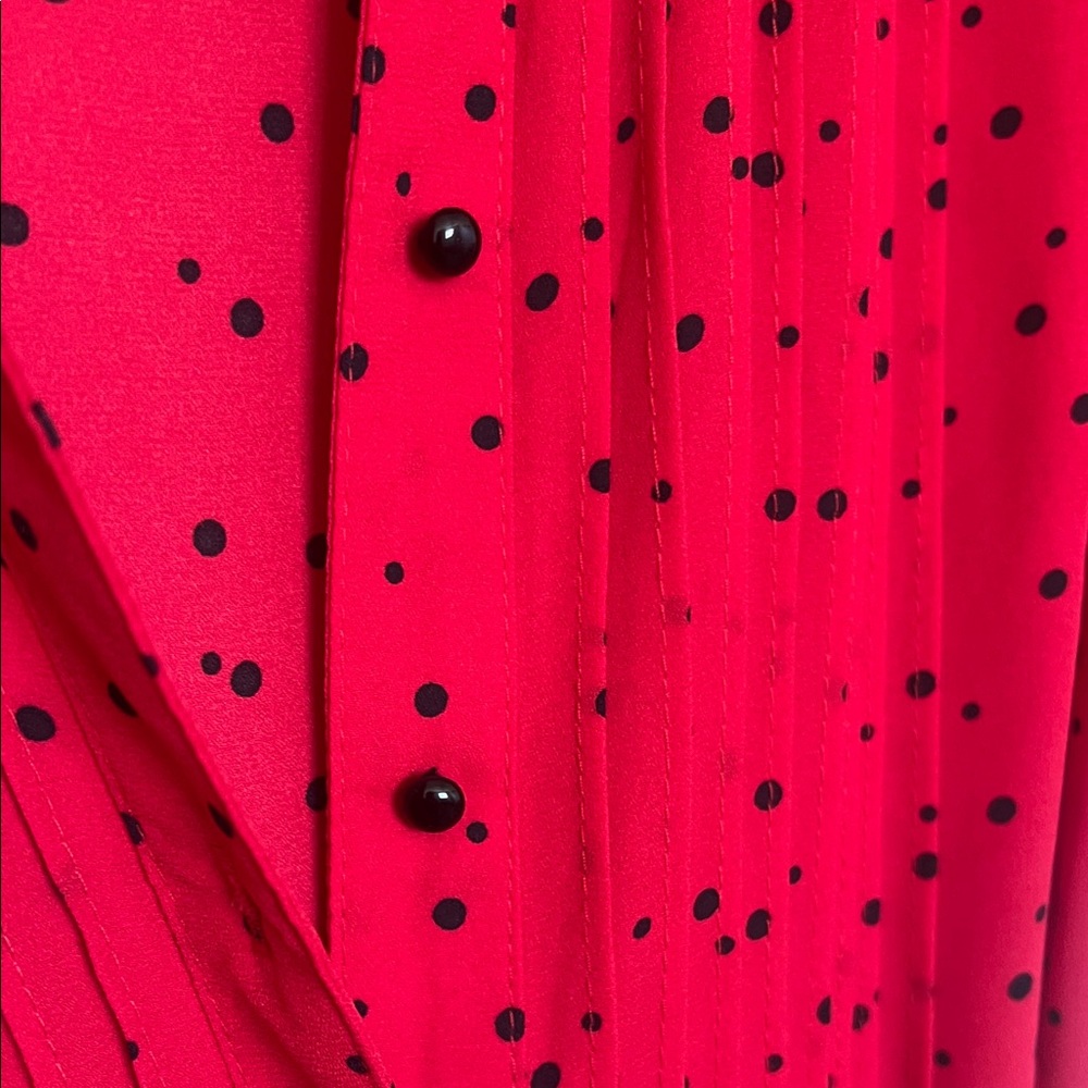 Nanette Lepore Red Button Up Midi Dress with Black Polka Dots - Picture 9 of 10